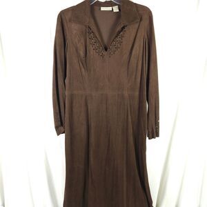 Vintage Studio Ease Womens 12P Petite Brown Long Sleeve Dress